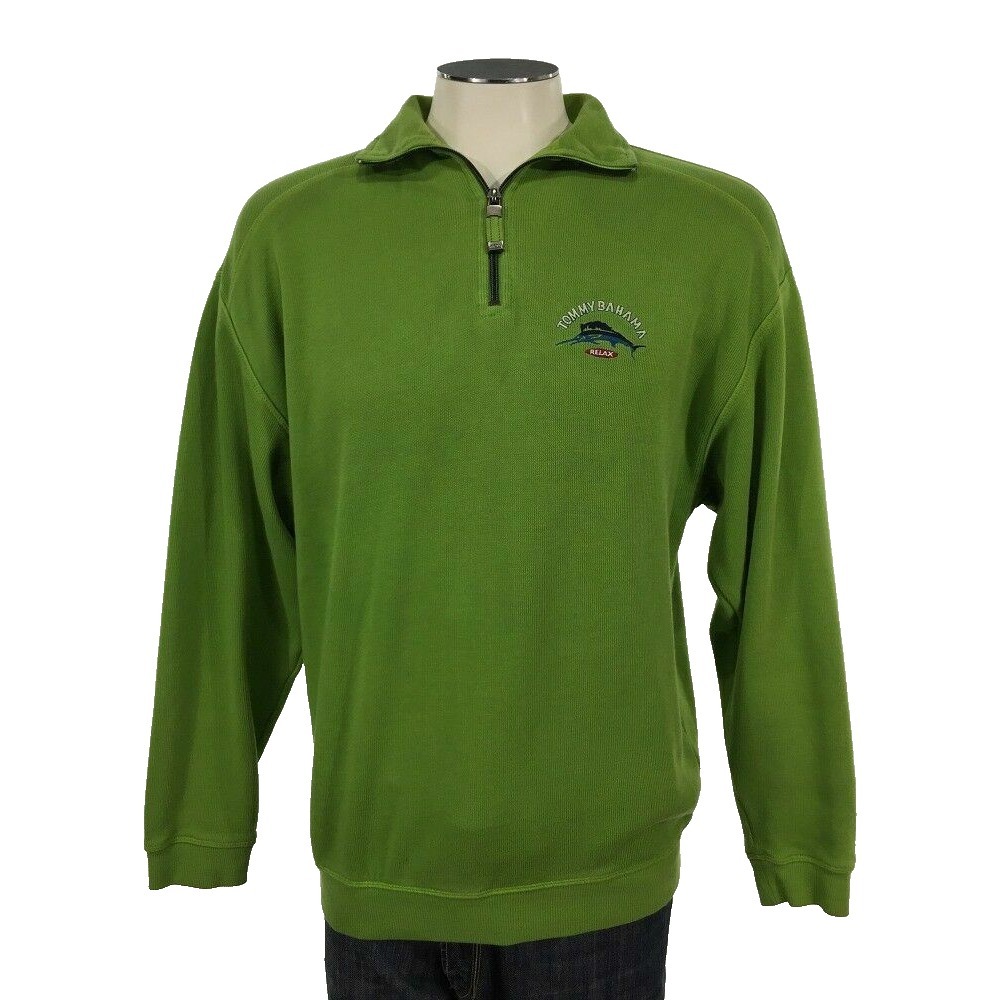 Tommy Bahama Relax Zip Sweater Sweatshirt S‎ Pullover Green Marlin Mens